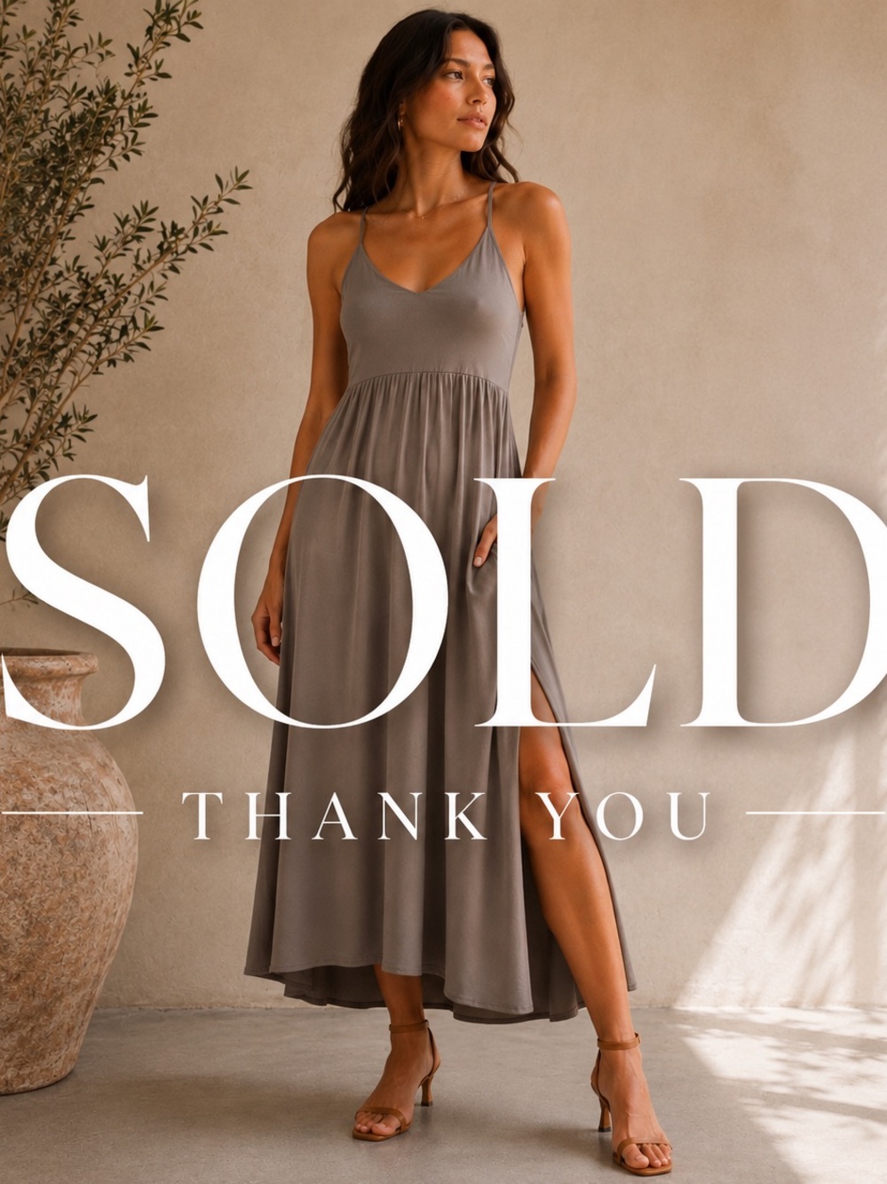 Halara Taupe Gray Bodycon Maxi Dress Racerback Pockets